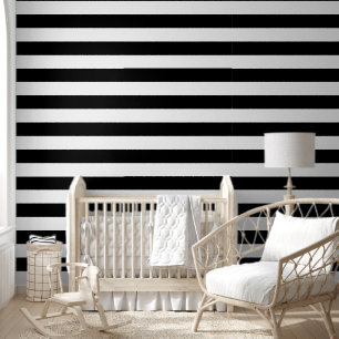 Black and White Wide Horizontal Stripes Wallpaper