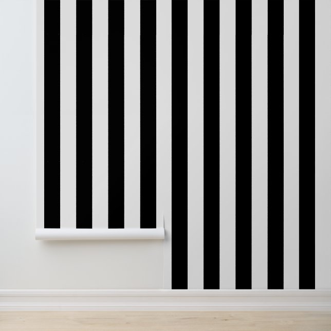 Black and White Wide Stripe Pattern Wallpaper (Application)