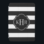 Black and White Wide Stripes Monogram iPad Mini Cover<br><div class="desc">Chic modern stylish iPad case design features a preppy nautical horizontal stripe pattern personalised with your monogram initials or name in a quatrefoil frame. Click Customise It to change monogram font and colours to create your own unique one of a kind design!</div>