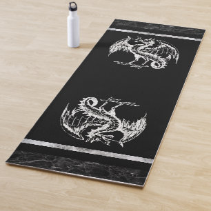 Black and white wild dragon yoga mat