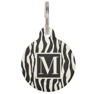 Black and White Wild Exotic Zebra Print Monogram Pet Tag