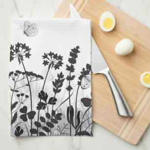 Black and White Wild Flowers Tea Towel