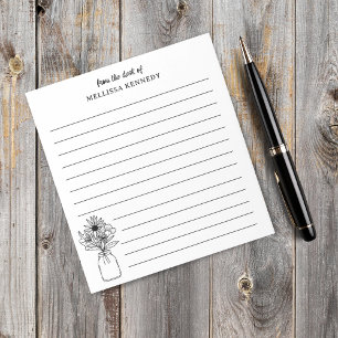 Black And White Wildflower Lined From The Desk Of Notepad