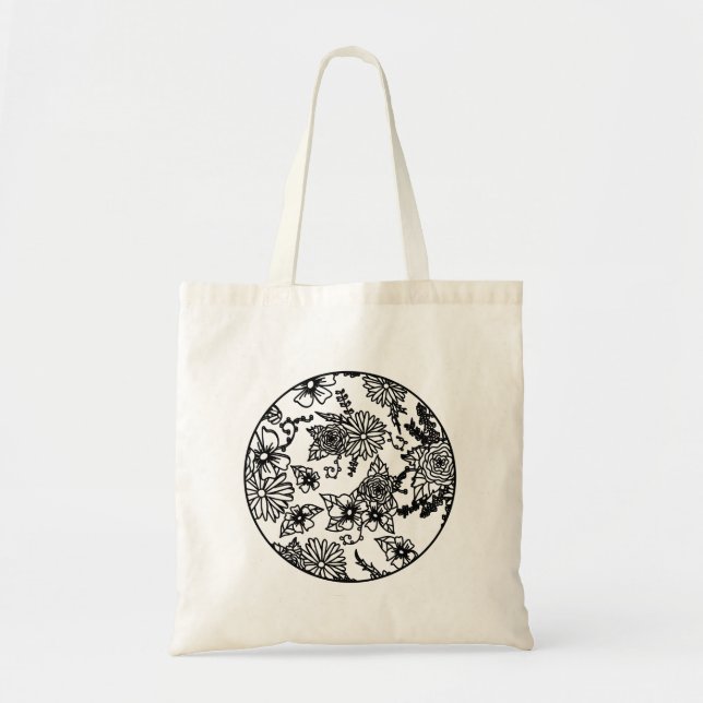 Black and White Wildflower Tote Bag (Front)