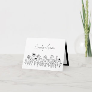 Black and White Wildflowers Line Drawing Flowers Card