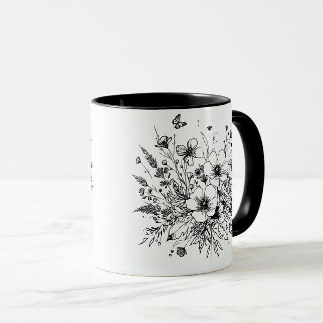 Black and White Wildflowers Mug (Front Right)