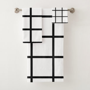 Black and White Window Pane Bath Towel Set