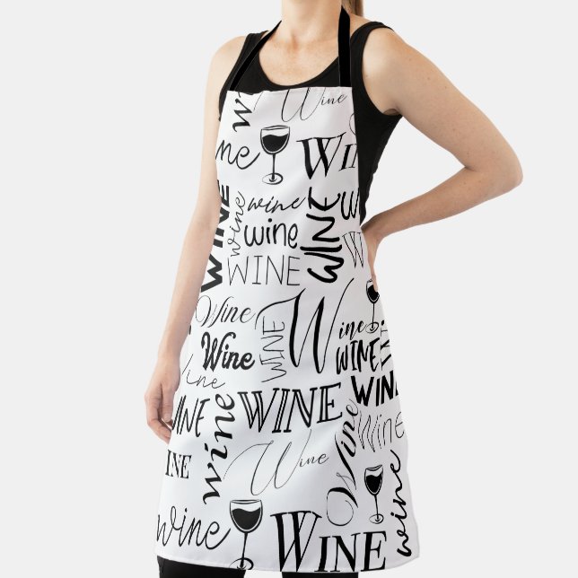 Black And White Wine Typography Pattern Apron (Insitu)