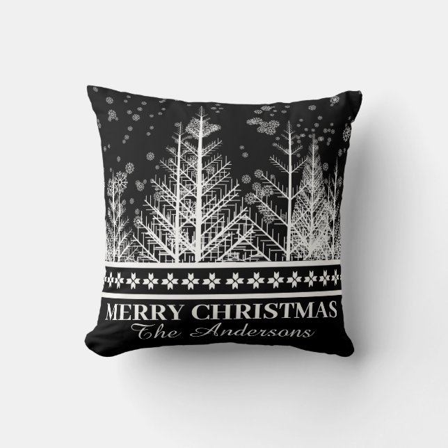 Black and White Winter Scene Holiday Cushion (Front)