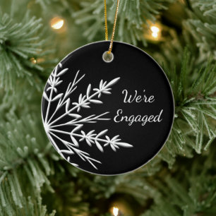 Black and White Winter Snowflake Engagement Ceramic Tree Decoration