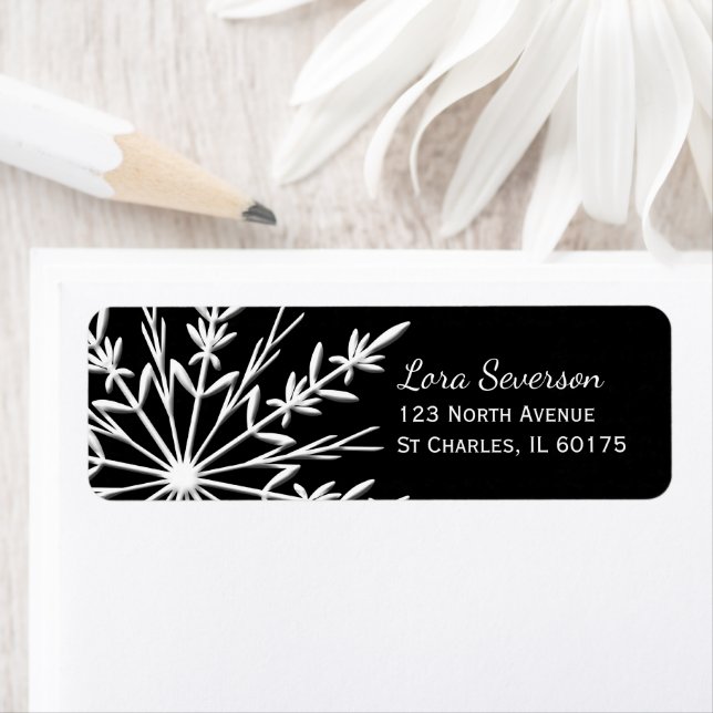 Black and White Winter Snowflake Return Address Label (Insitu)
