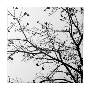 Black and White Winter Tree Ceramic Tile