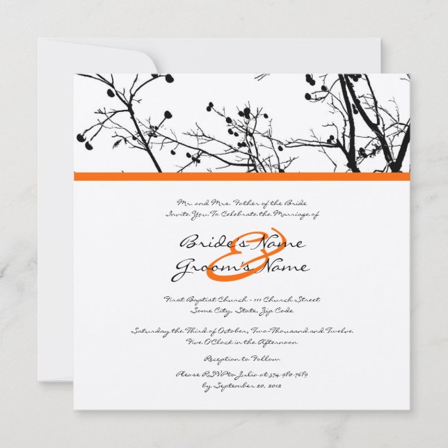 Black and White Winter Tree Wedding Invitation (Front)