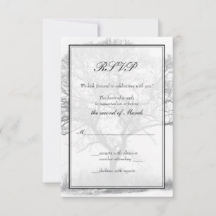 Black and White Winter Tree Wedding Reply Card