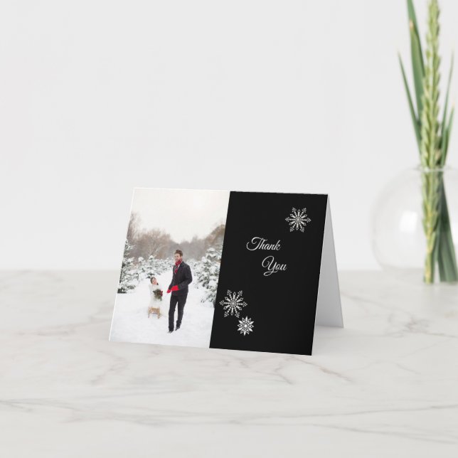 Black and White Winter Wedding Photo Thank You Card (Front)