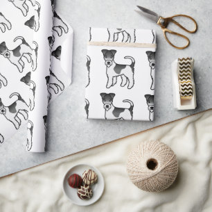 Black And White Wire Fox Terrier Cute Dog Pattern Wrapping Paper
