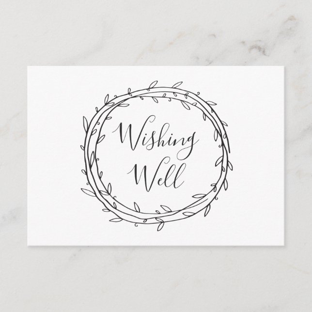Black and white wishing well. Botanical wedding Enclosure Card (Front)