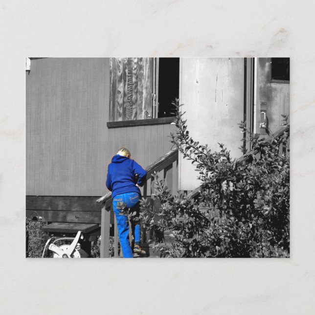 Black and white, with a touch of colour, post card (Front)