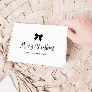 Black and White with Bow Merry Christmas Holiday Card