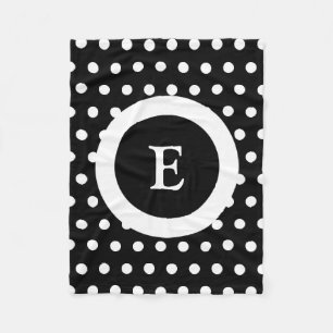 Black and white with dots and initial of name fleece blanket