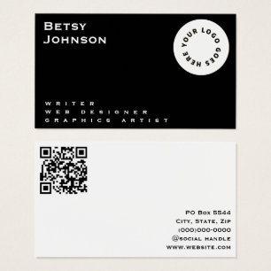 Black and White with Logo & QR code Business Card
