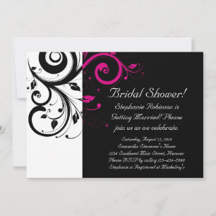 Black and White with Magenta Swirl Accent Invitation