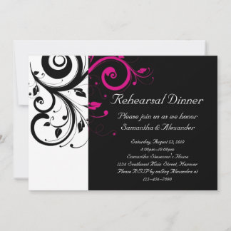 Black and White with Magenta Swirl Accent Invitation