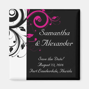 Black and White with Magenta Swirl Accent Magnet