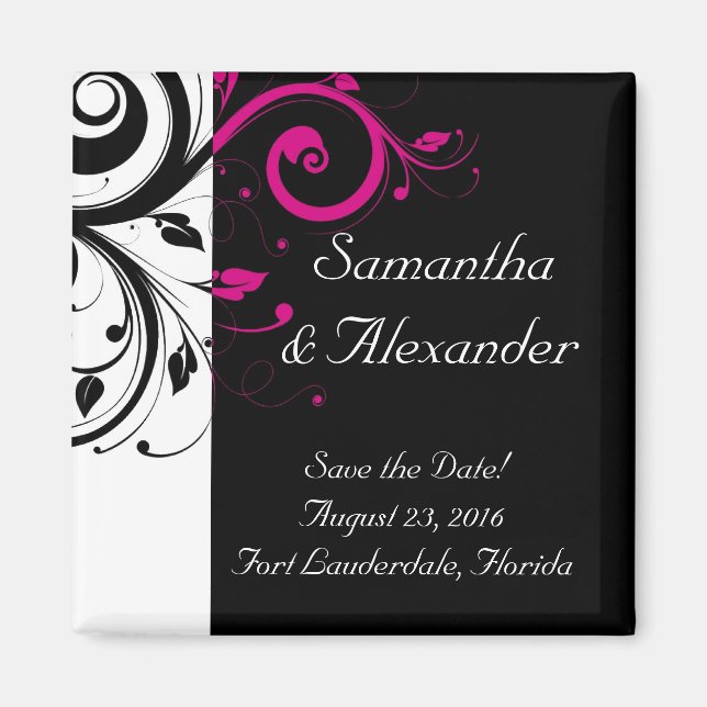 Black and White with Magenta Swirl Accent Magnet (Front)