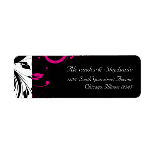 Black and White with Magenta Swirl Accent Return Address Label