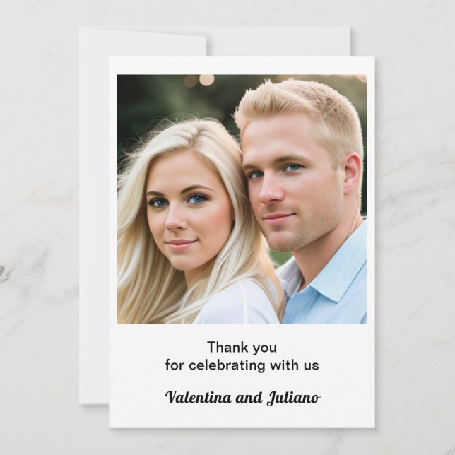 Black and White With Photo Wedding Thank You Card (Front)