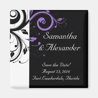 Black and White with Purple Swirl Accent Magnet