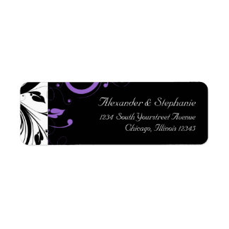 Black and White with Purple Swirl Accent Return Address Label