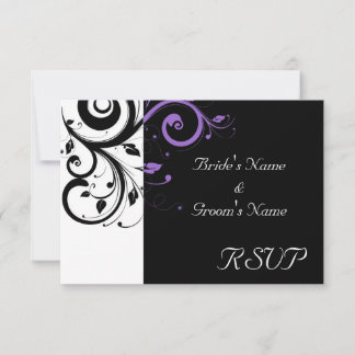 Black and White with Purple Swirl Accent RSVP Card