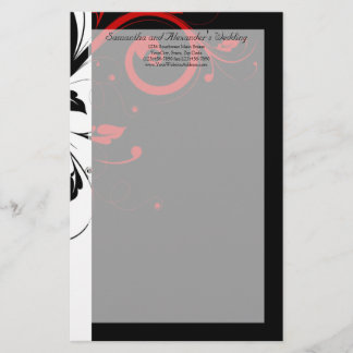 Black and White with Red Reverse Swirl Stationery