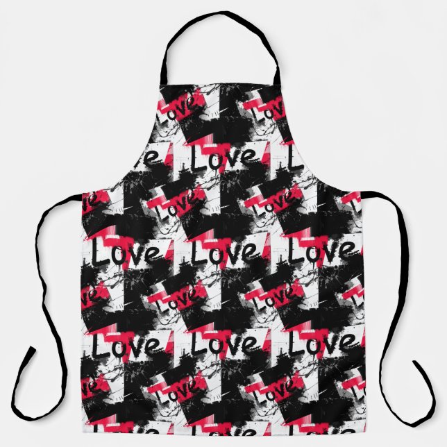 Black and white with red spots love pattern apron (Front)