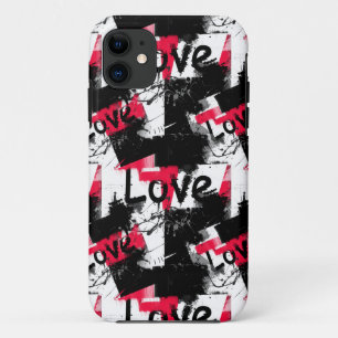 Black and white with red spots love pattern iPhone 11 case