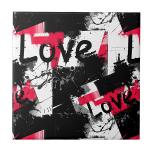 Black and white with red spots love pattern ceramic tile