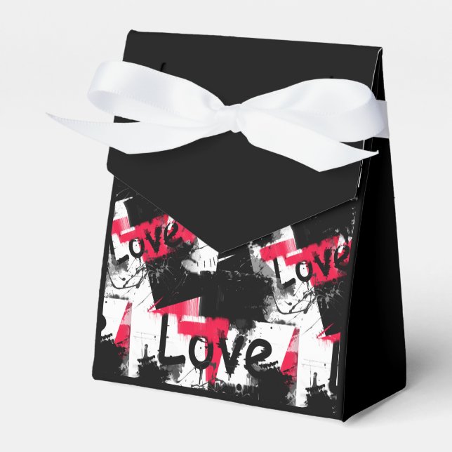 Black and white with red spots love pattern favour box (Front Side)