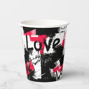 Black and white with red spots love pattern paper cups