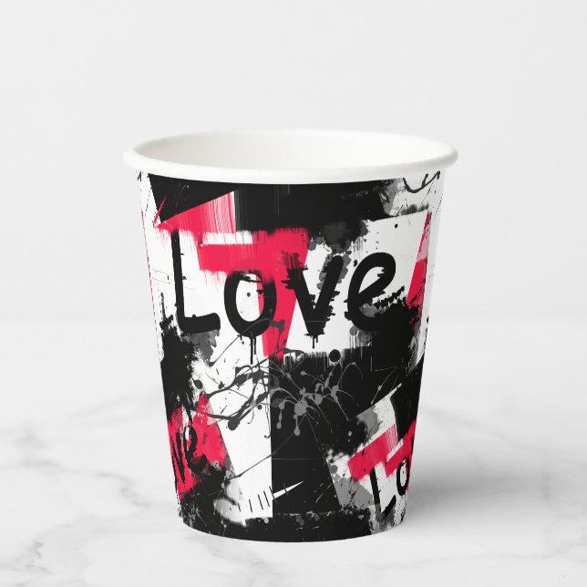 Black and white with red spots love pattern paper cups (Front)