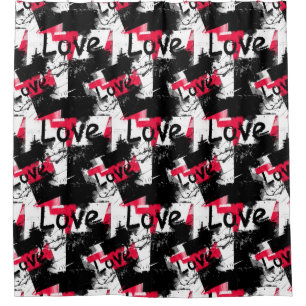 Black and white with red spots love pattern shower curtain