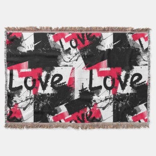 Black and white with red spots love pattern throw blanket