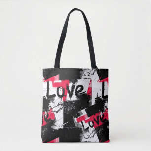 Black and white with red spots love pattern tote bag