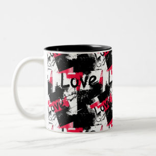 Black and white with red spots love pattern Two-Tone coffee mug