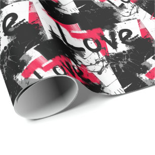 Black and white with red spots love pattern wrapping paper