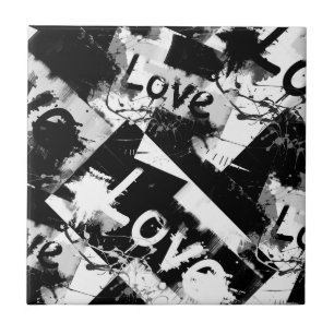 Black and white with spots pattern of love ceramic tile