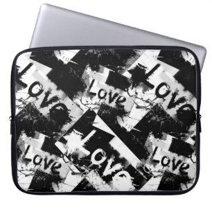 Black and white with spots pattern of love laptop sleeve