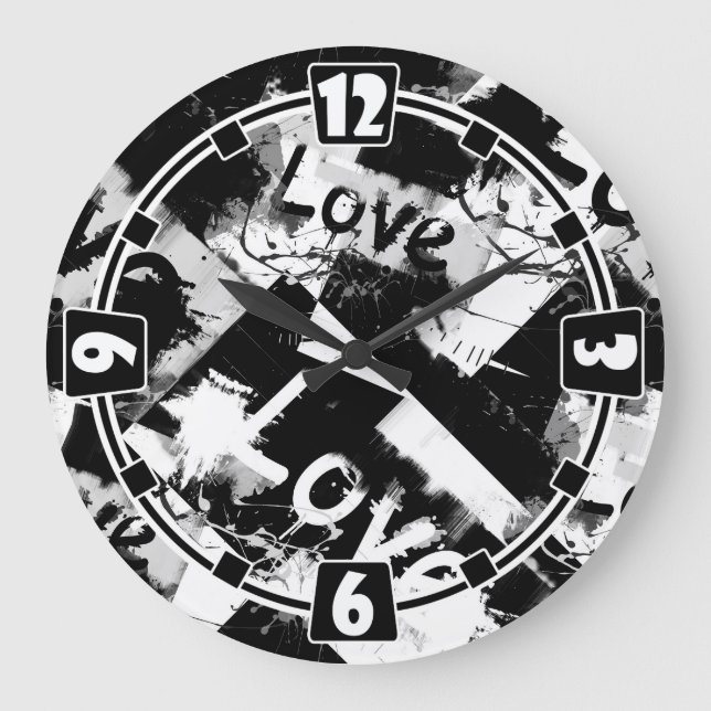 Black and white with spots pattern of love large clock (Front)