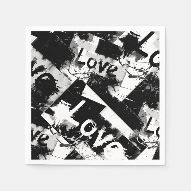 Black and white with spots pattern of love napkin (Front)